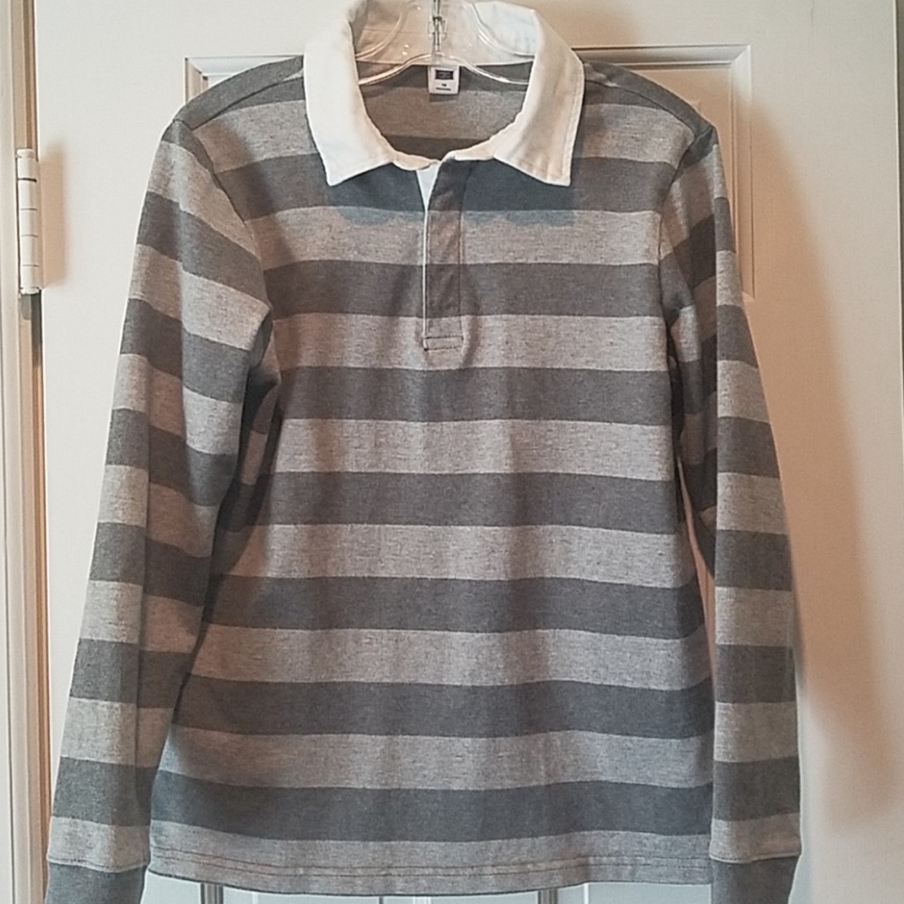 Boys Janie and Jack gray striped white collar rugby shirt